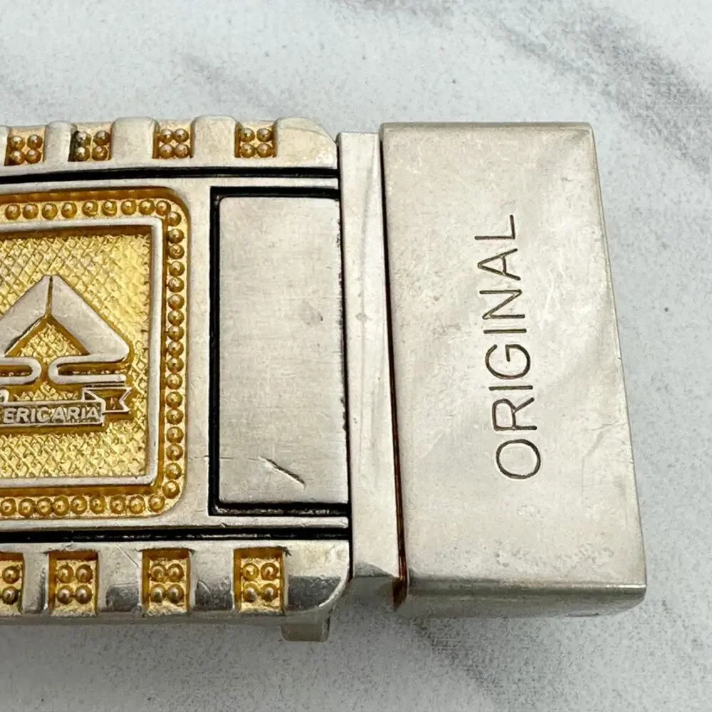 Sericaria Reversible Clamp On Belt Buckle Gold Tone Bead Dot Border Logo ✨
